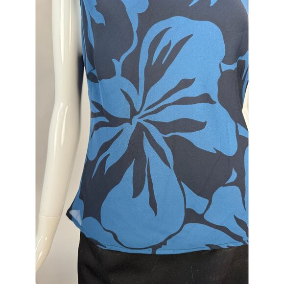 Jones Wear Womens Floral Sleeveless Top Size 8 Blue & Black Polyester Smocked St - Picture 2 of 16